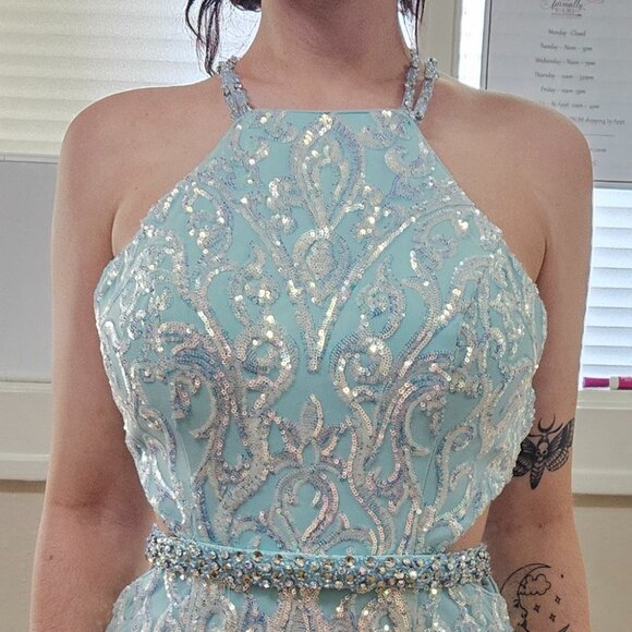 NWT Size 10 Aqua/Multicolor Rachel Allan Gown - Picture 2 of 5